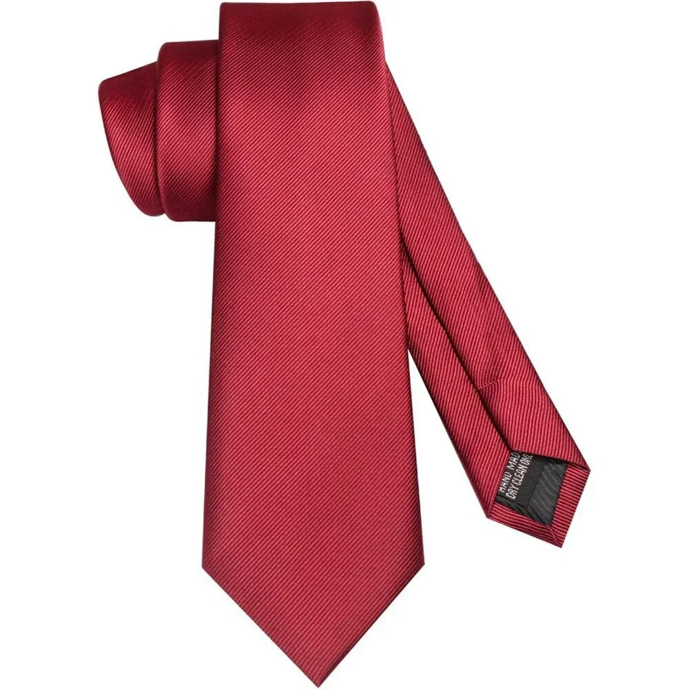 Men's Burgundy Colour Formal Necktie and Pocket Square Tie Clip Sets